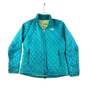 The North Face Thermoball Jacket Womens Large Green Full Zip Quilted Outdoors